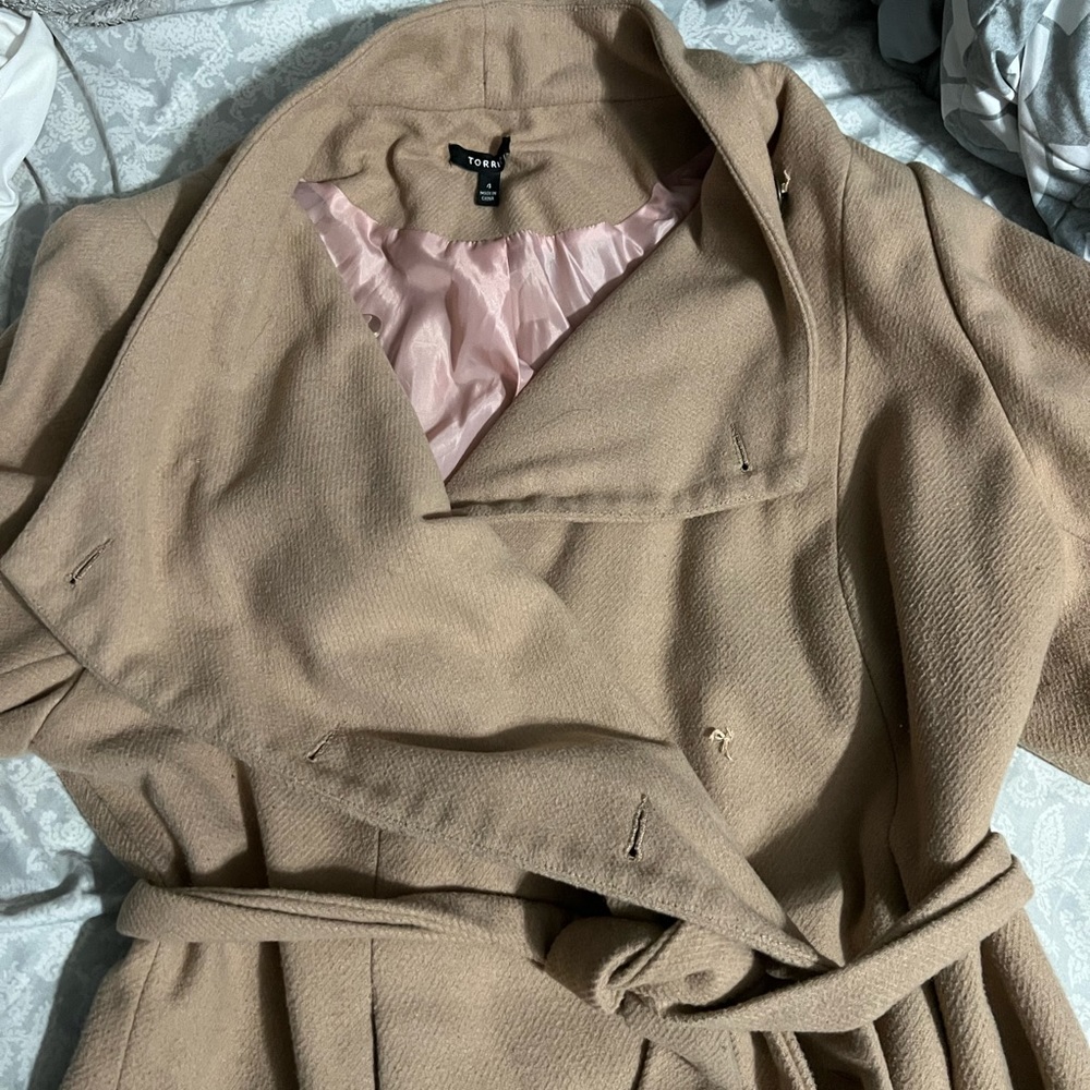 Beige , silky lined trench style warm coat